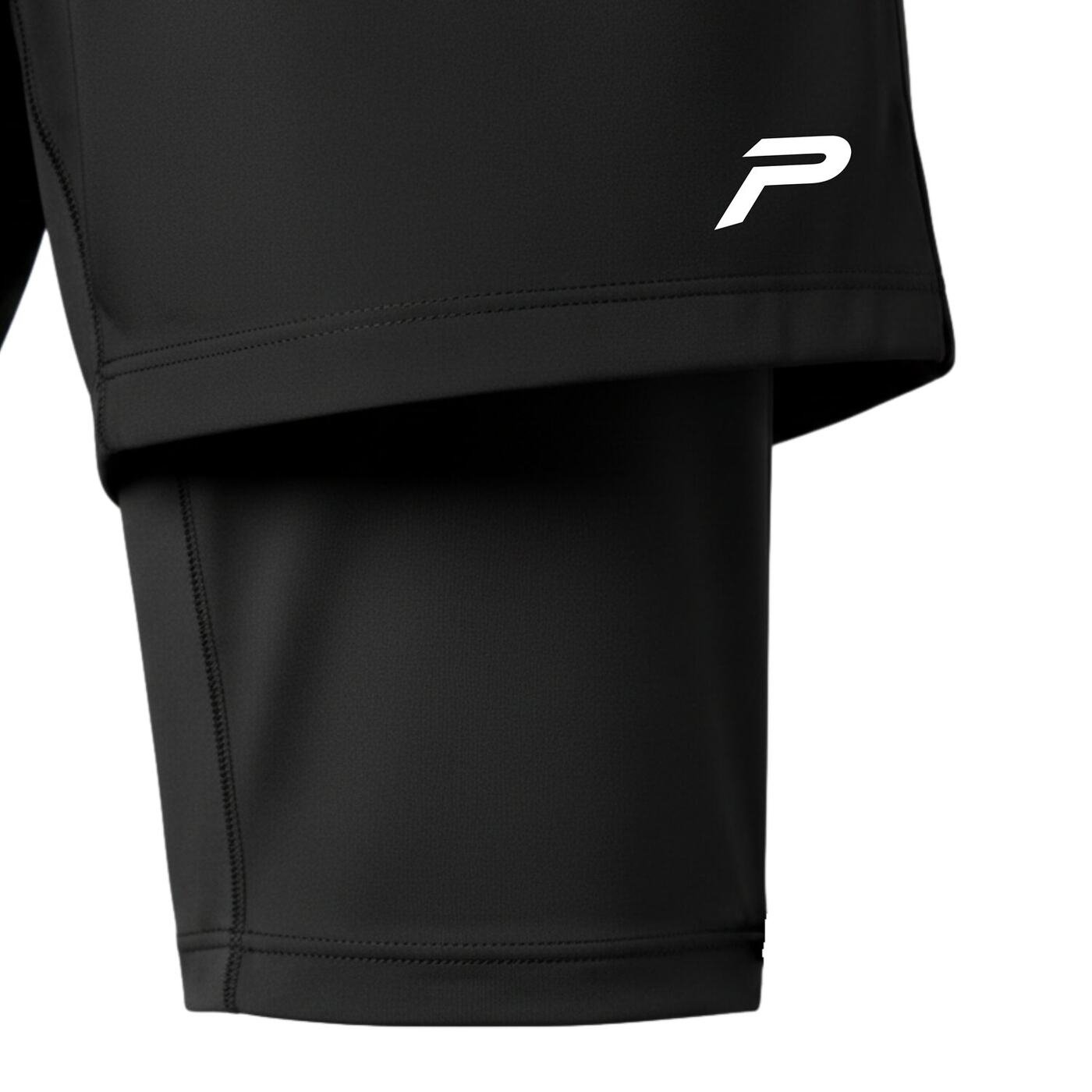 P Logo 3-in-1 Modest Activewear Shorts — Black — 3