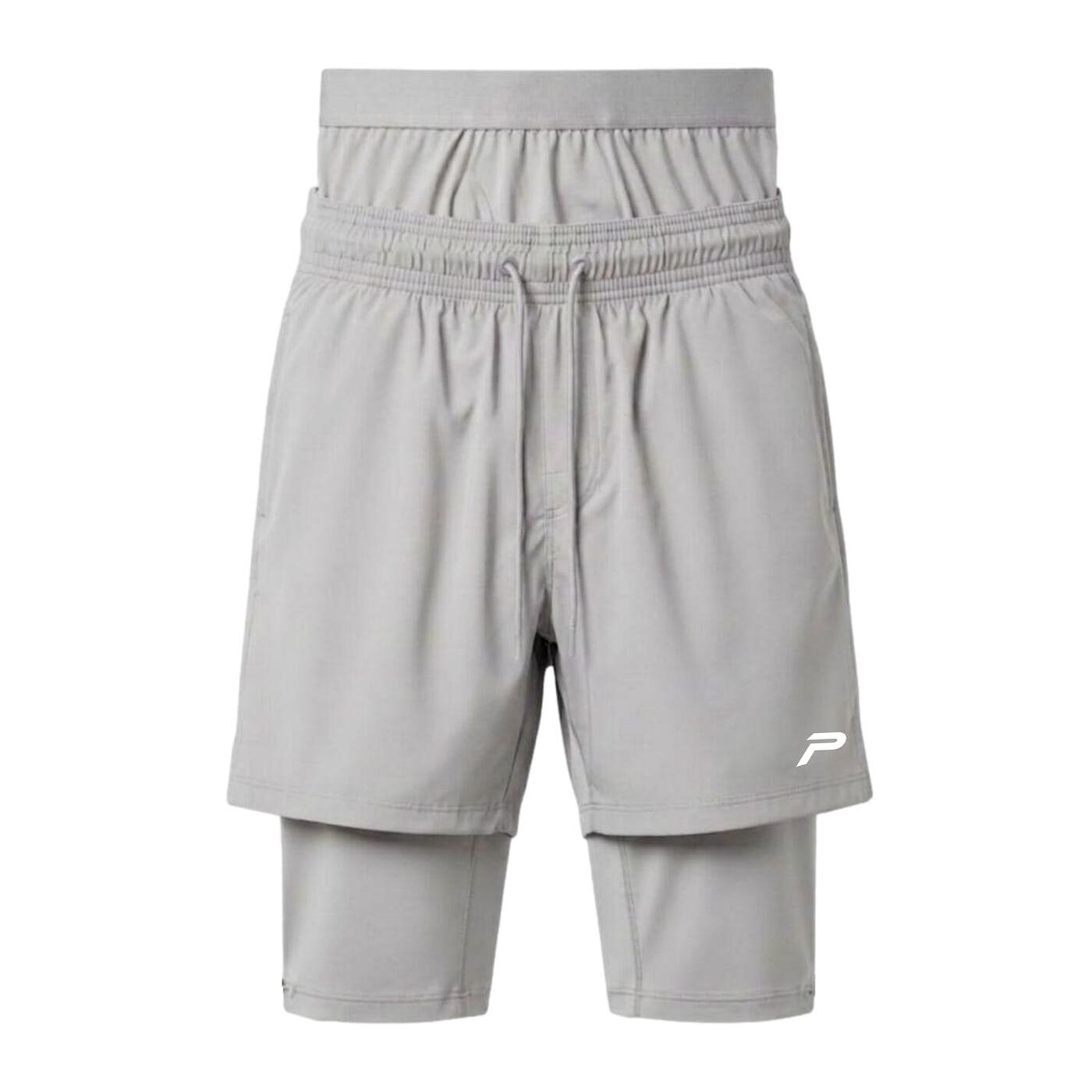 P Logo 3-in-1 Modest Activewear Shorts — Grey