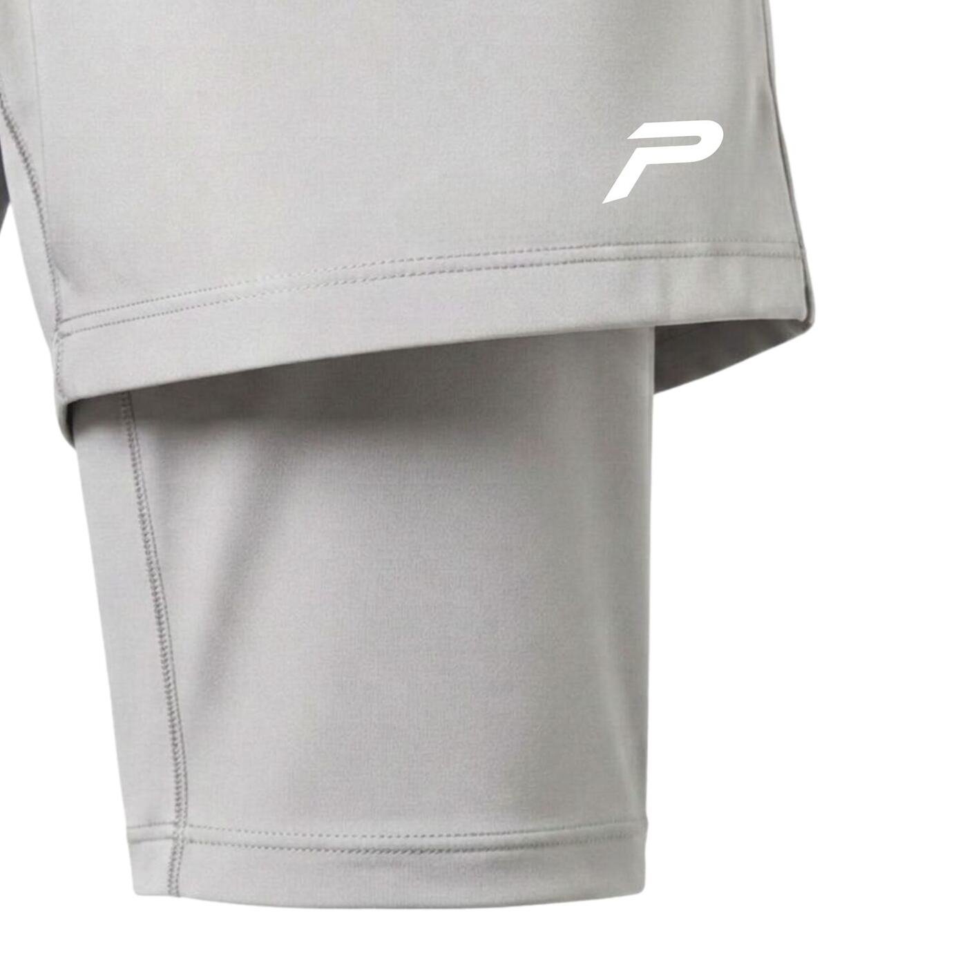 P Logo 3-in-1 Modest Activewear Shorts — Grey — 3