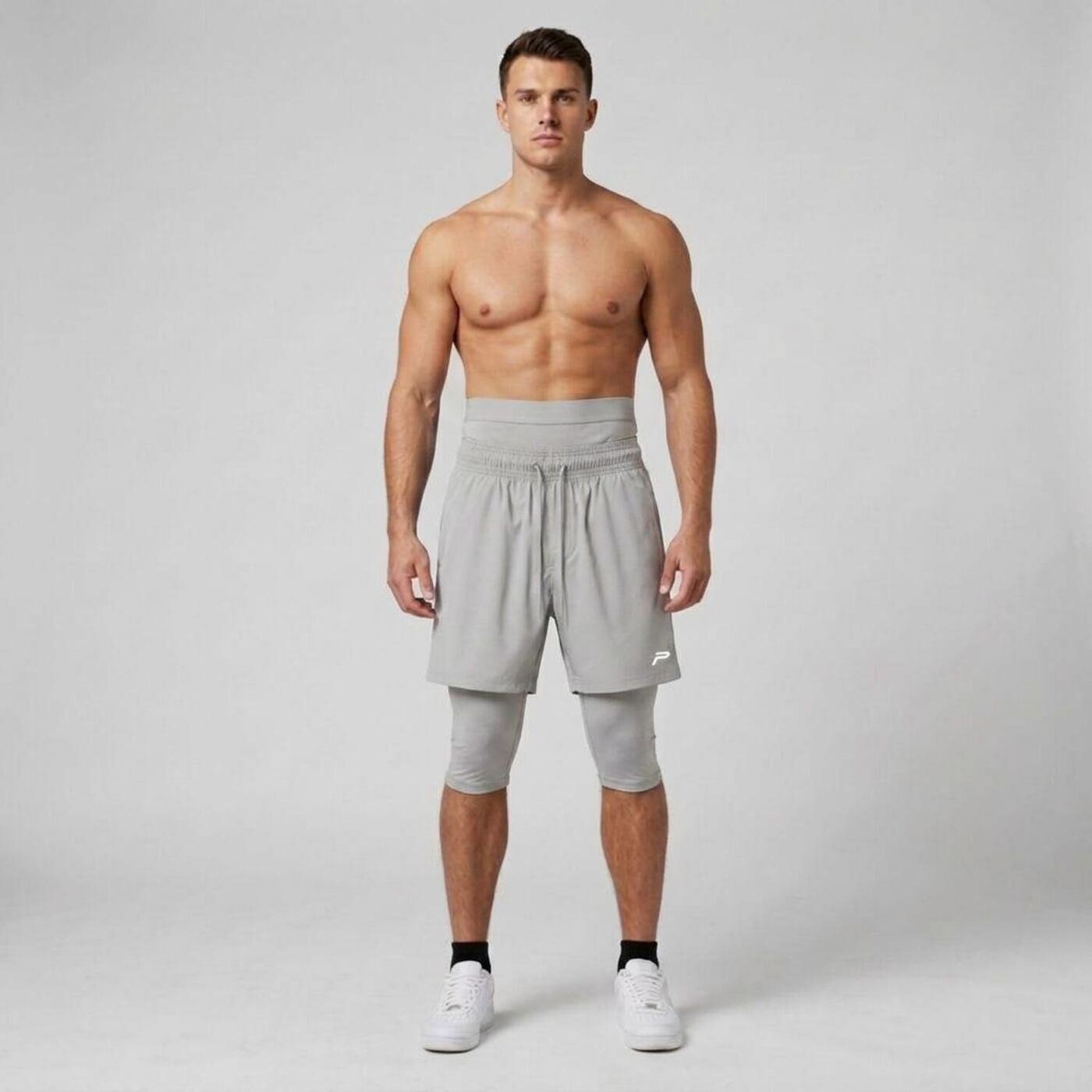 P Logo 3-in-1 Modest Activewear Shorts — Grey — 5